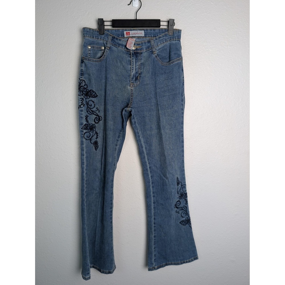 COS‎ JEANS Jeans Womens 6 Blue Flared Mid Rise Embroidered Rhinestone Denim